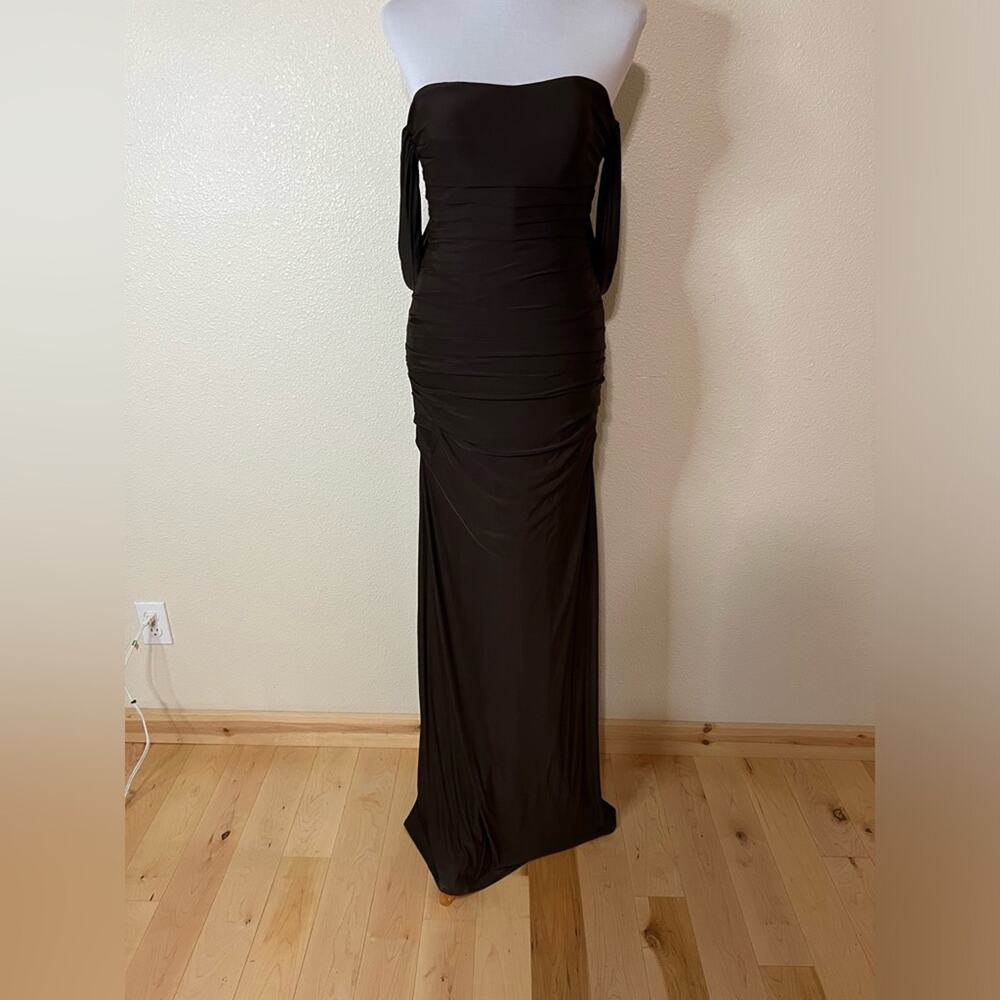 La Femme 21730 brown ruched off the shoulder jersey formal dress NEW 2